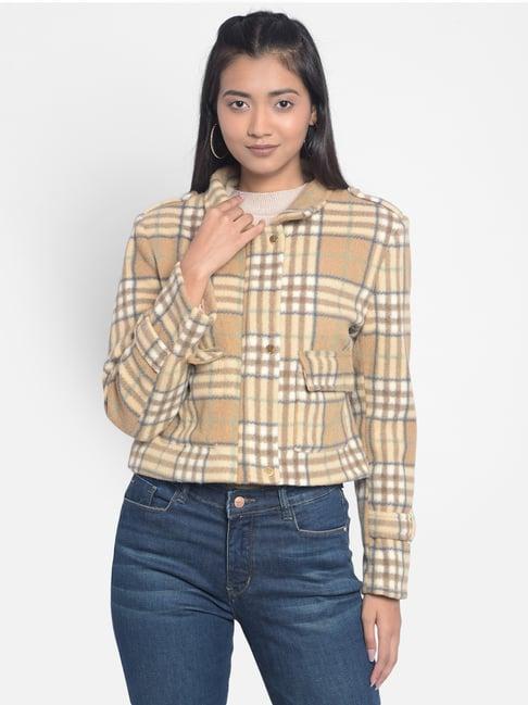 crimsoune club brown checks cropped jacket