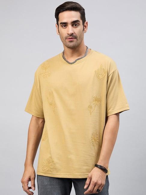 club york beige regular fit embroidered crew t-shirt