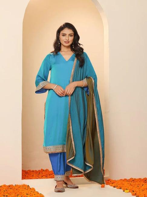 swtantra blue & grey satin dupatta