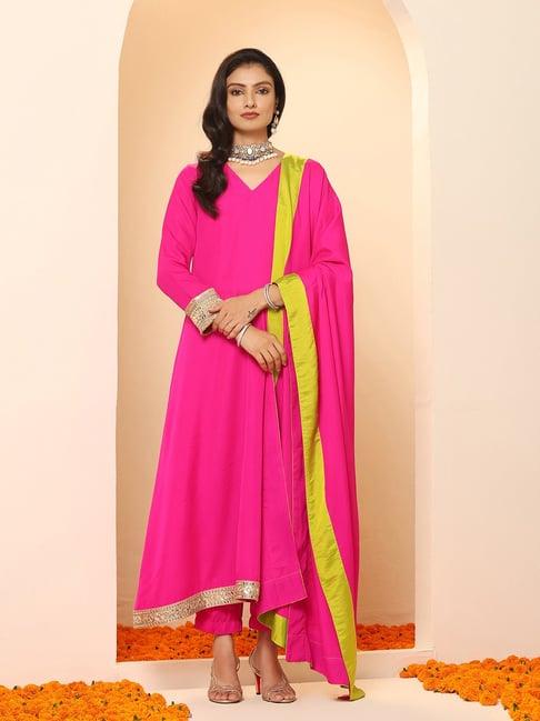 swtantra fuchsia kurta with pant & dupatta