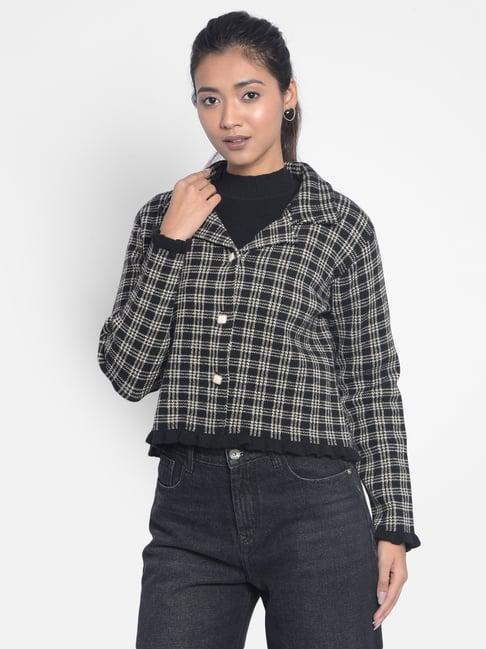 crimsoune club black & white checks cardigan