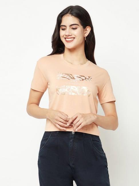 crimsoune club peach cotton graphic print crop t-shirt