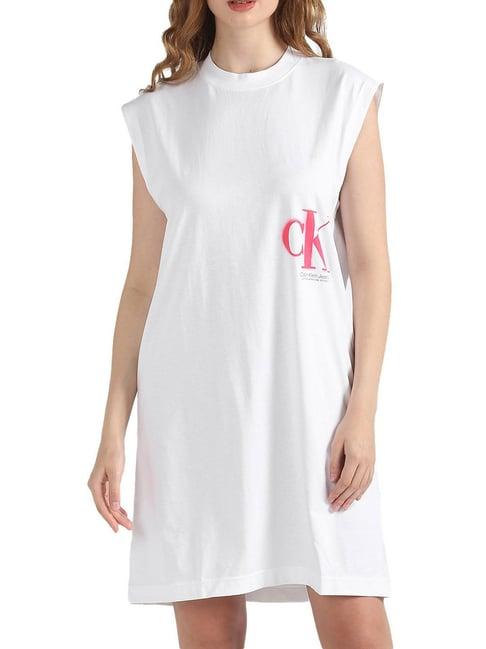 calvin klein bright white logo fitted dress