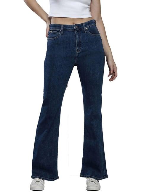 calvin klein flare blue lightly washed high rise jeans