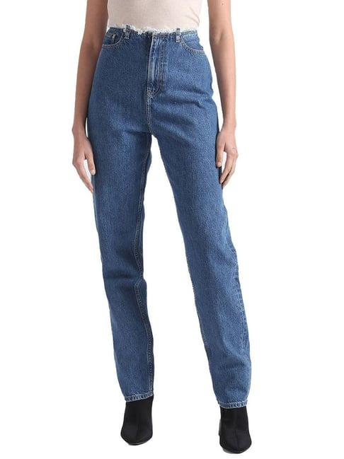 calvin klein straight denim dark lightly washed mid rise jeans