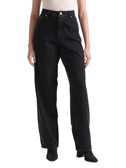 calvin klein straight denim black lightly washed mid rise jeans