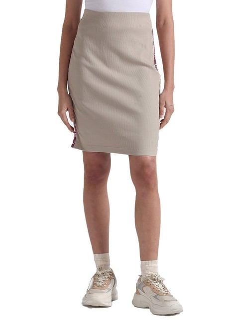 calvin klein plaza taupe logo slim fit skirt