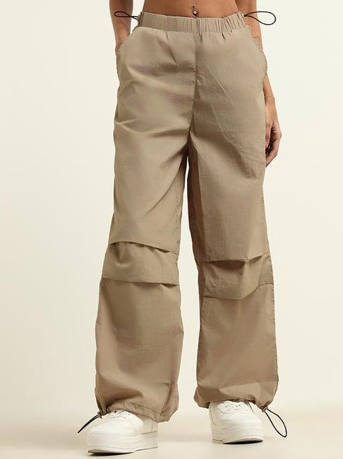 nuon by westside beige plain parachute pants