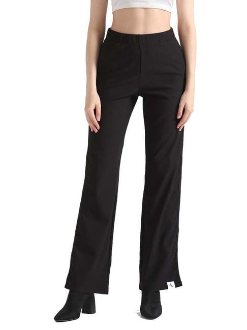 calvin klein black solid slim fit trousers