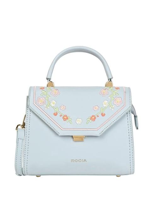 rocia by regal blue pu embroidered satchel handbag