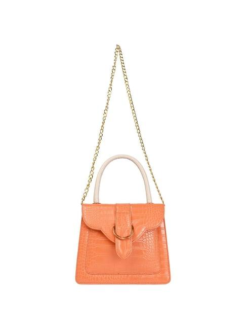 rocia by regal orange pu textured satchel handbag