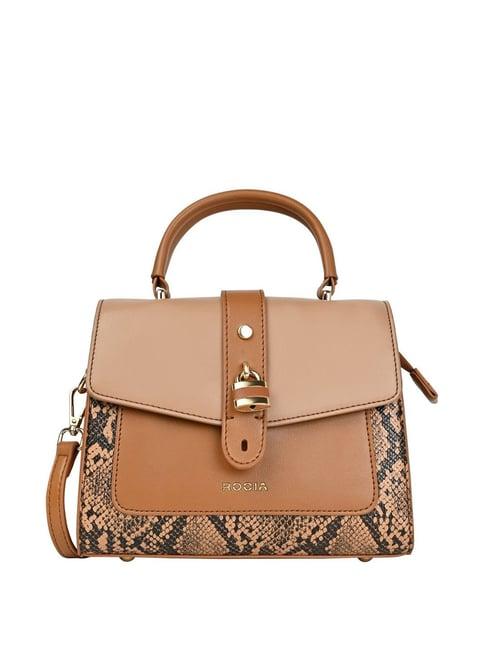 rocia by regal tan pu printed satchel handbag