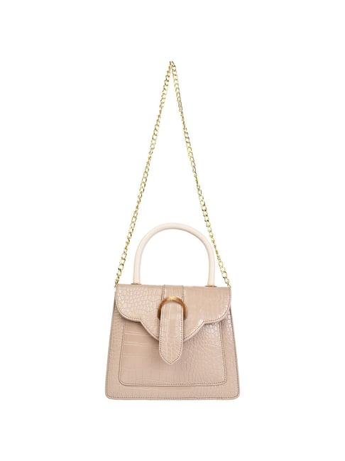 rocia by regal beige pu textured satchel handbag