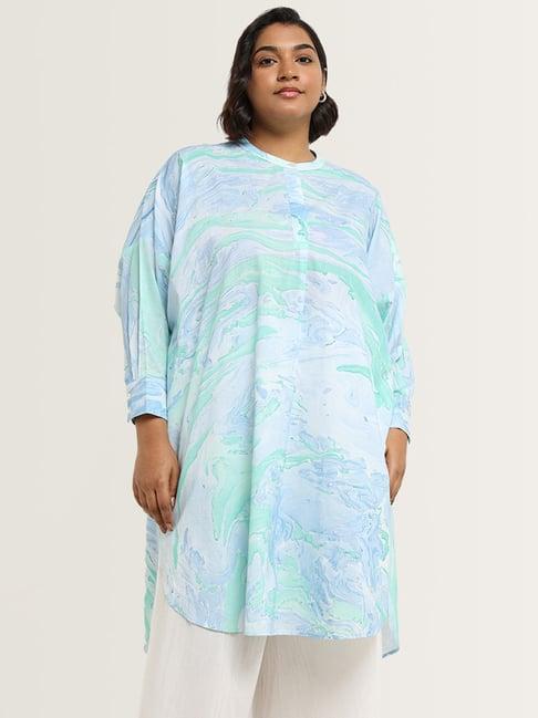 diza by westside blue marble-print kurta