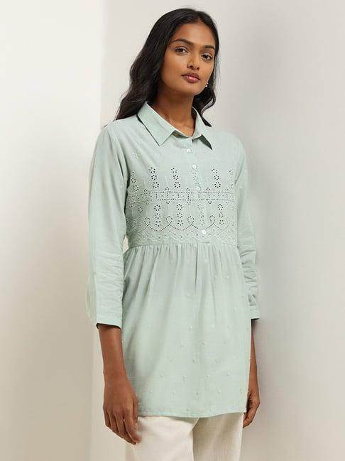 utsa by westside aqua schiffli collared kurti