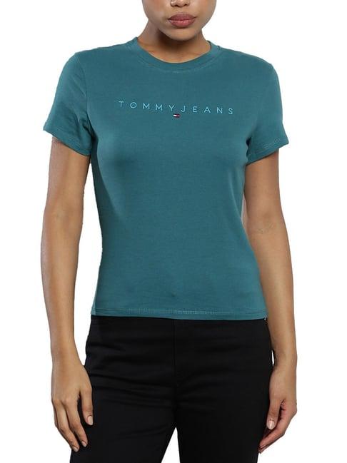 tommy hilfiger timeless teal logo slim fit t-shirt