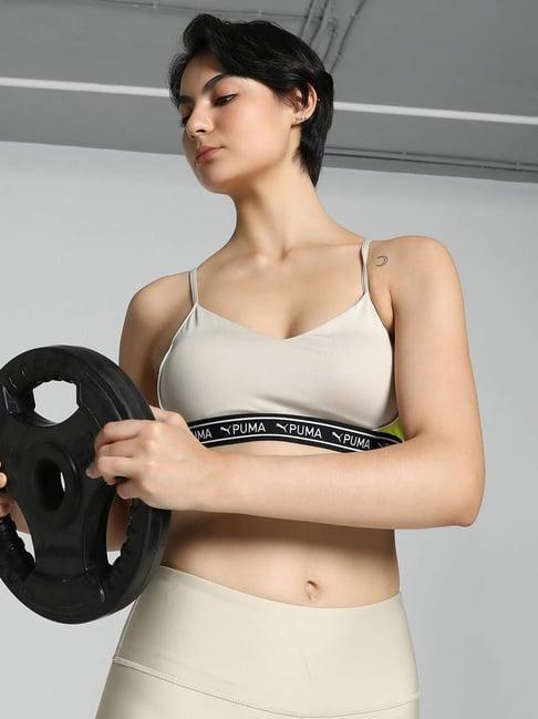 puma beige logo print sports bra