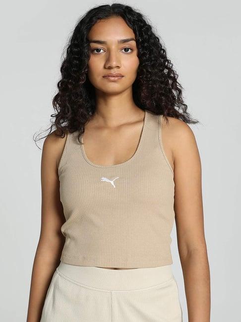 puma beige striped cropped tank top