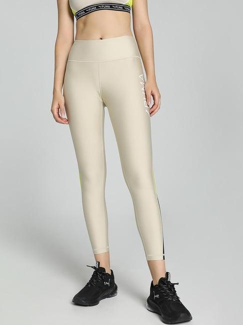 puma beige logo print sports tights