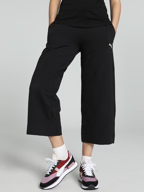 puma black cotton textured pattern sports cropped track pants