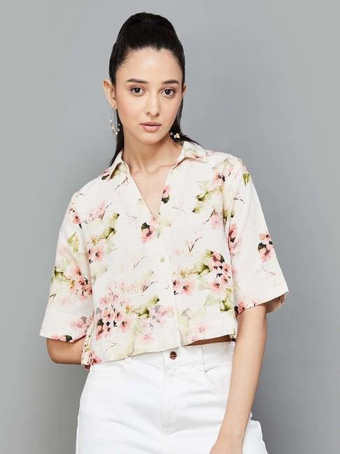 code by lifestyle beige floral print crop shirt