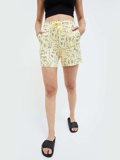 ginger by lifestyle yellow cotton printed shorts