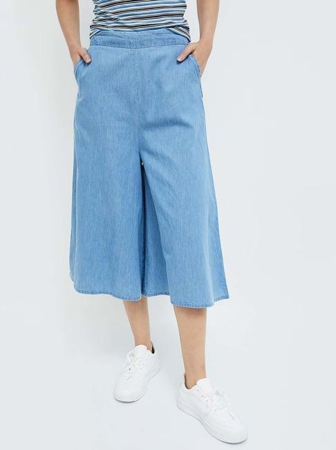 ginger by lifestyle sky blue cotton flared pants