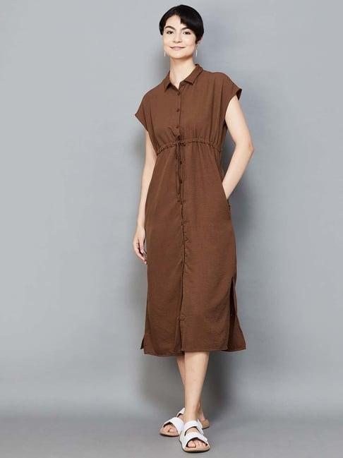 fame forever by lifestyle brown shirt dress