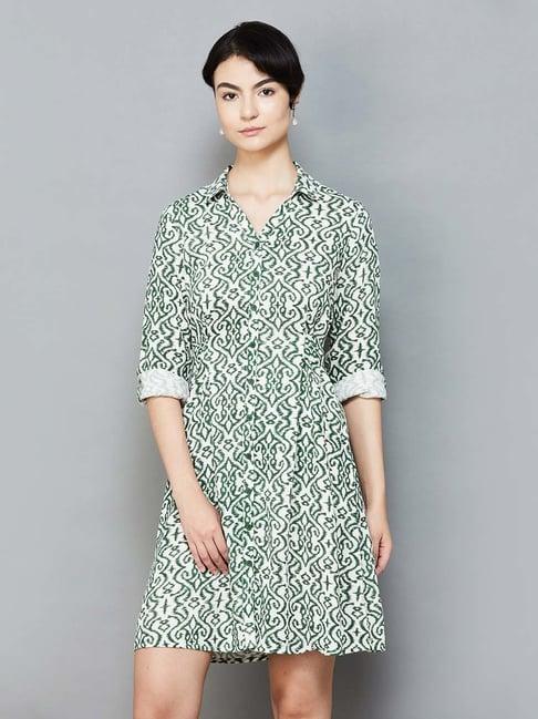 fame forever by lifestyle white & green printed shirt dress