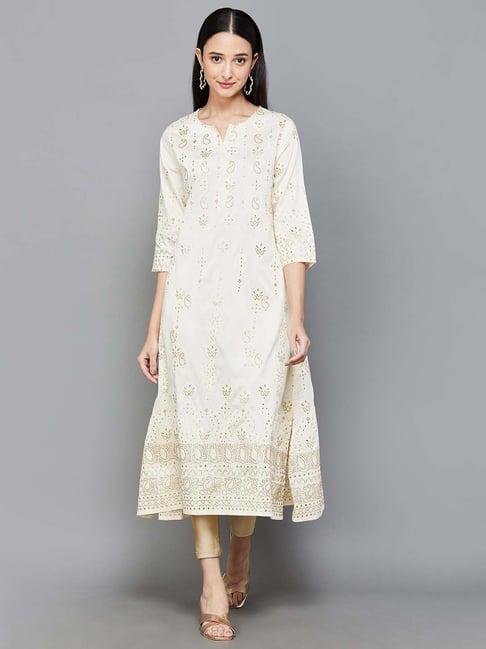 melange by lifestyle off-white embellished straight kurta