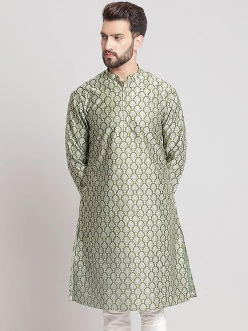 treemoda golden green regular fit floral print kurta