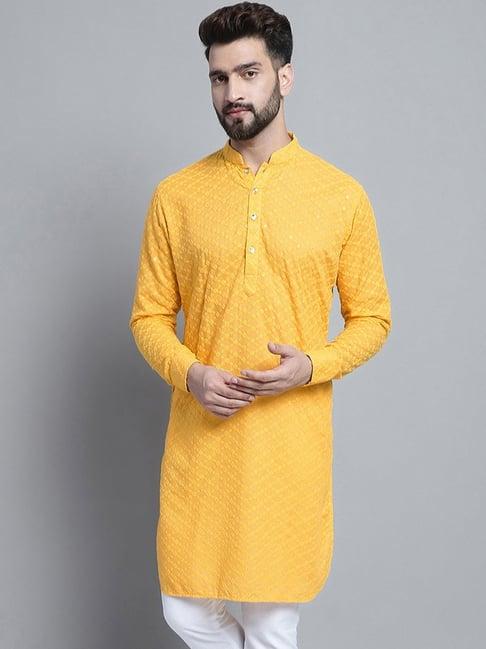 treemoda yellow regular fit chikankari kurta