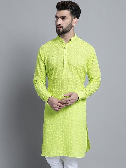 treemoda lime green regular fit chikankari kurta