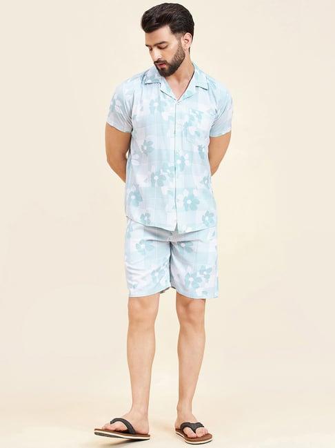 sweet dreams mint green regular fit printed shirt & shorts set