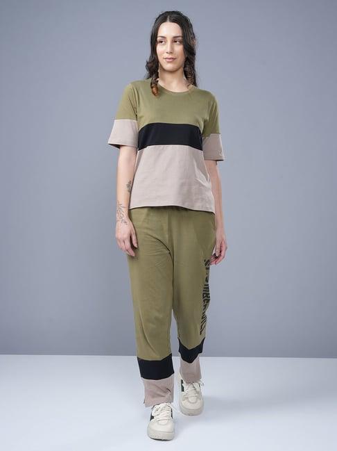 slumber jill multicolor color-block cotton t-shirt with lounge pants