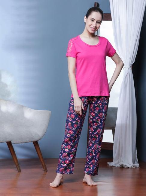 slumber jill pink printed t-shirt with lounge pants