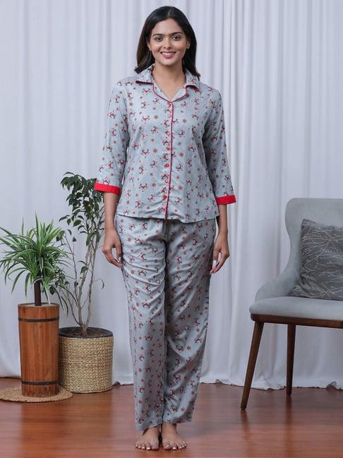 slumber jill grey printed shirt with pyjamas