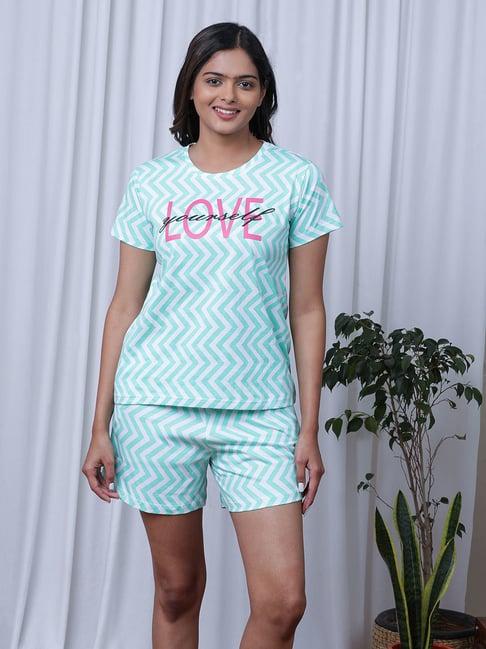 slumber jill green printed t-shirt with shorts