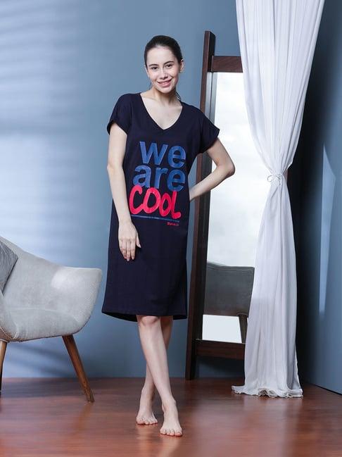 slumber jill navy printed night dress