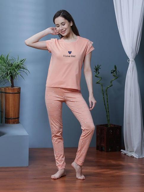 slumber jill peach printed top with lounge pants