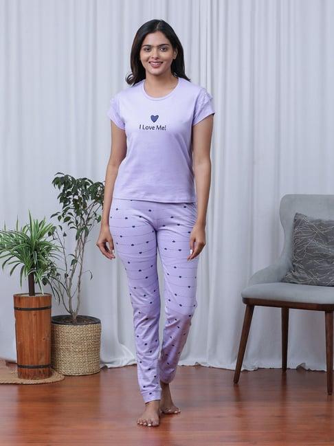 slumber jill lavender printed top with lounge pants