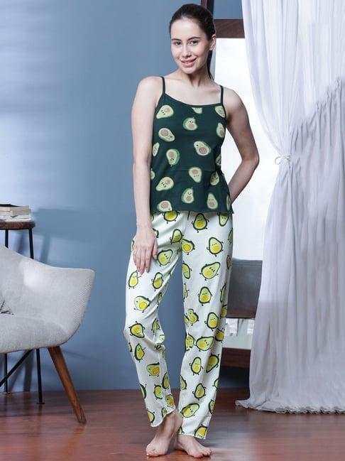 slumber jill green printed top with lounge pants