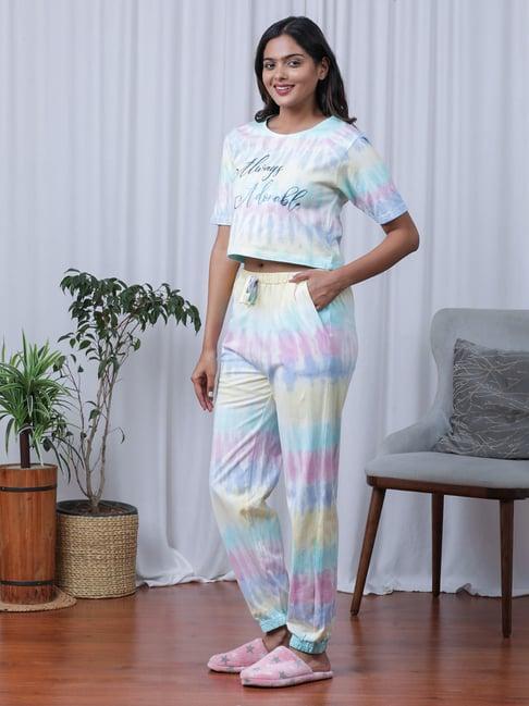 slumber jill multicolor printed cotton top with lounge pants