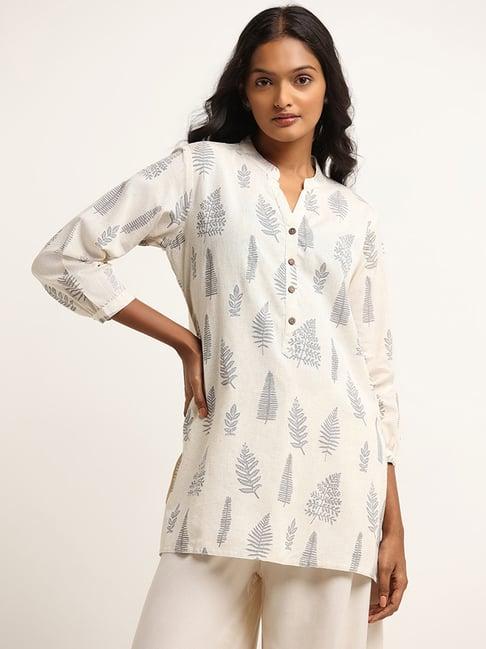 utsa by westside off-white straight fit leaf print kurti