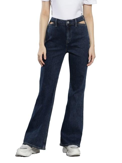 calvin klein regular dark blue lightly washed mid rise jeans