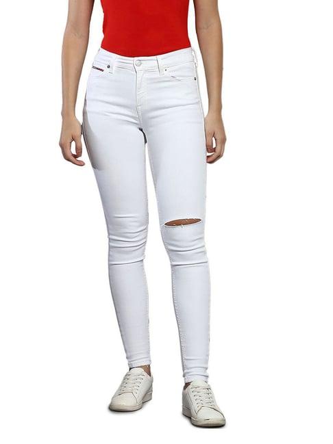 tommy hilfiger regular fit white lightly washed mid rise jeans