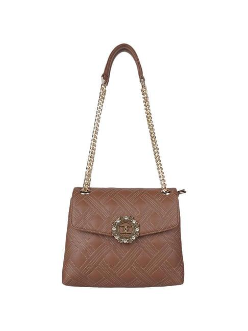 esbeda tan pu quilted sling handbag