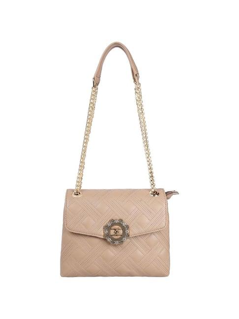 esbeda beige pu quilted sling handbag