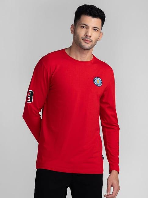 giordano red slim fit logo print crew t-shirt