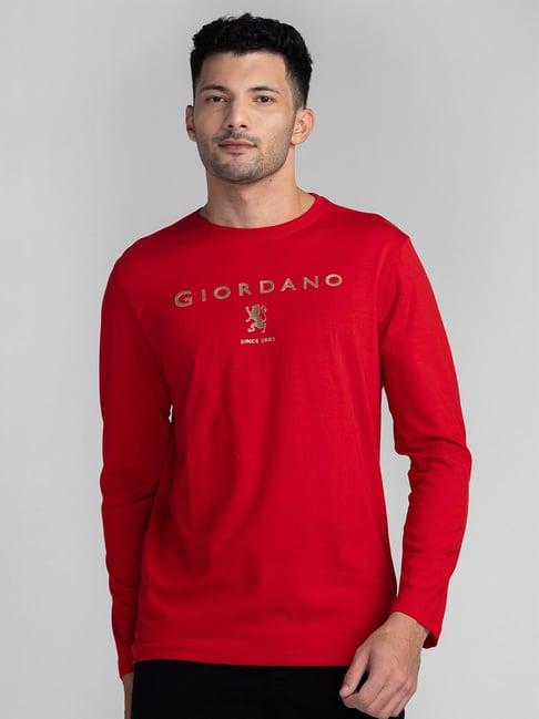 giordano red slim fit logo print crew t-shirt